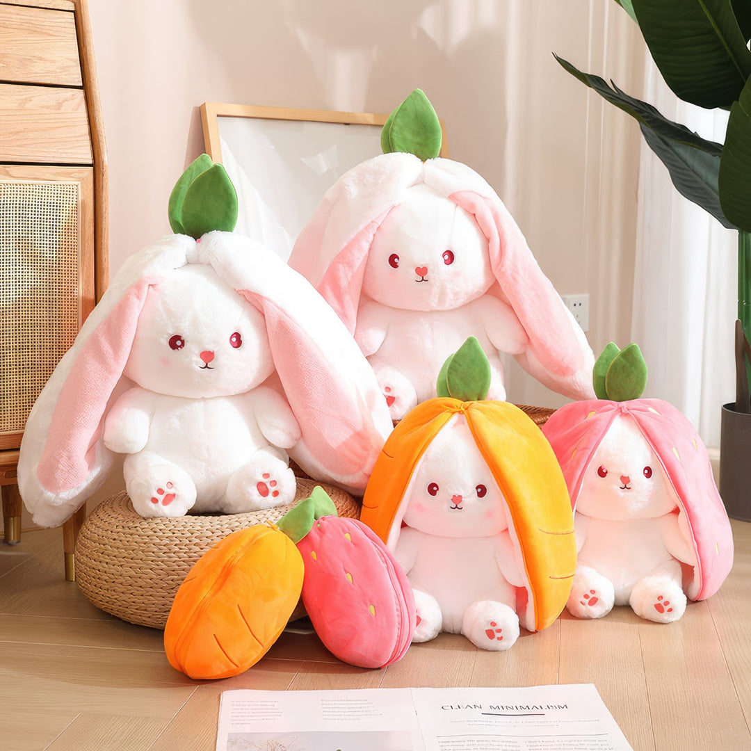 Creative Carrot & Strawberry Pack Turns Into Cute Long Ear Rabbit Plush Toys Carrot 35cm