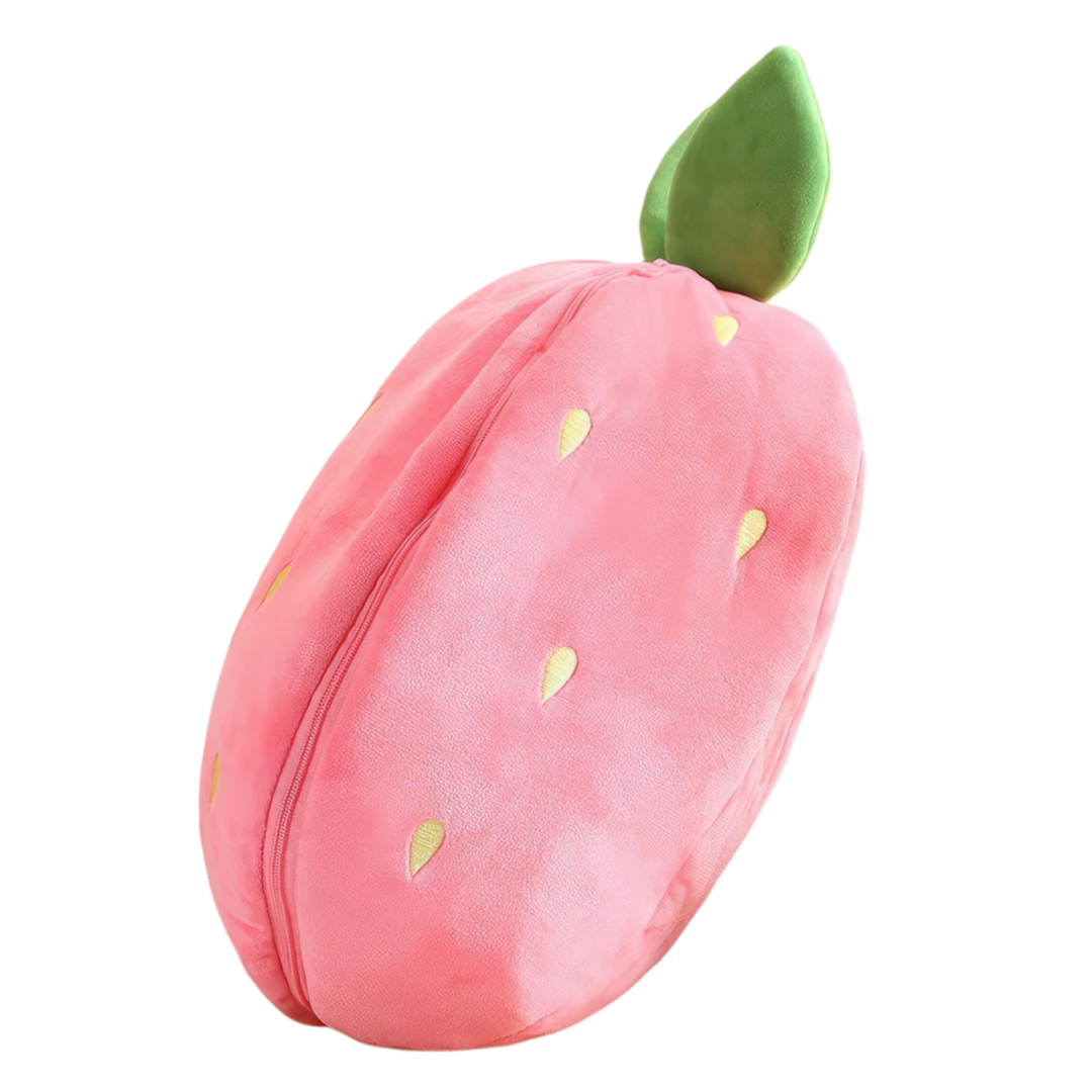Strawbunny zipped up into a strawberry. The image shows a Strawbunny plushie zipped up to resemble a strawberry. Bunny Pal, Strawbunny, Zipped Up, Strawberry Design, Plushies, Plush Dolls, Cute Plush, Plush, Soft Dolls, Toy Dolls, Toy, Toys, Squishy, Soft, Stuffed Toys, Premium, Quality, Adorable, Cuddly, Playful, Collectibles, Huggable, Kids Toys, Children's Gifts, Gift Ideas, Teddy Bear.
