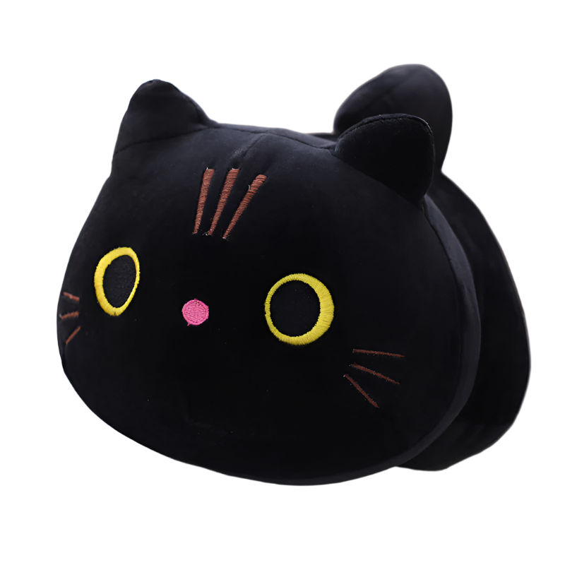 Black Purr Pal plushie showing its round, soft shape, perfect for snuggles, Purr Pals, Black, Cat plushie, Small, Medium, Large, Jumbo, Mega sizes, Plushies, Cute Plush, Soft Toys, Stuffed Toys, Adorable, Cuddly, Huggable, Kids Toys, Gifts, Teddy Bear.