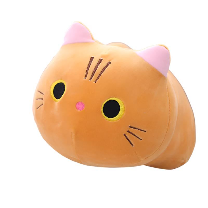 Orange Purr Pal plushie with a friendly expression, front view, Purr Pals, Orange, Cat plushie, Small, Medium, Large, Jumbo, Mega sizes, Plushies, Cute Plush, Soft Toys, Stuffed Toys, Adorable, Cuddly, Huggable, Kids Toys, Gifts, Teddy Bear.