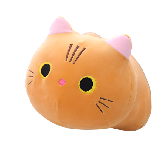 Orange Purr Pal plushie with a friendly expression, front view, Purr Pals, Orange, Cat plushie, Small, Medium, Large, Jumbo, Mega sizes, Plushies, Cute Plush, Soft Toys, Stuffed Toys, Adorable, Cuddly, Huggable, Kids Toys, Gifts, Teddy Bear.