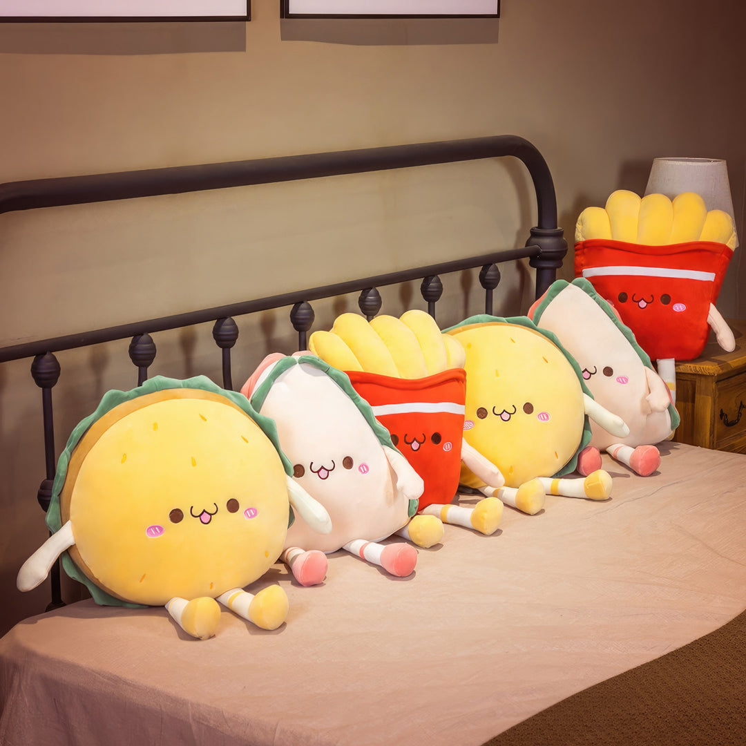 A delightful family of Yummy Bites plushies, featuring a burger, sandwich, and fries. Plushies, Plush Dolls, Cute Plush, Plush, Soft Dolls, Toy Dolls, Toy, Squishy, Soft, Stuffed Toys, Food Plush, Foodie Plush, Collectible Plush, Adorable, Cuddly, Soft Toys, Playful, Collectibles, Animal Plush, Huggable, Kids Toys, Children's Gifts, Gift Ideas